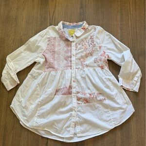 Maeve by Anthropologie Patchwork/Paisley Tunic Button Down Top-Size Large